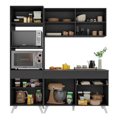 Armário De Cozinha Compacta 182cm Veneza Multimóveis V3694 Preto/branco Preto/branco