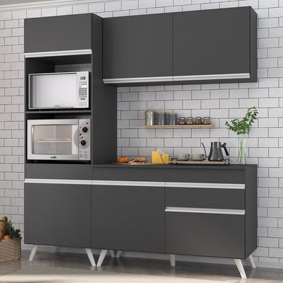 Armário De Cozinha Compacta 182cm Veneza Multimóveis V3694 Preto/branco Preto/branco