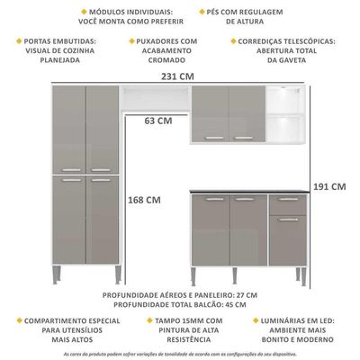 Cozinha Compacta C/ 2 Leds 4 Pçs Xangai Multimóveis V3414