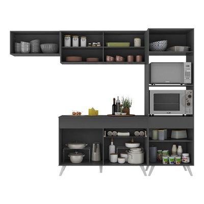 Armário De Cozinha Compacta 252cm Veneza Multimóveis V3691 Preto/branco Preto/branco