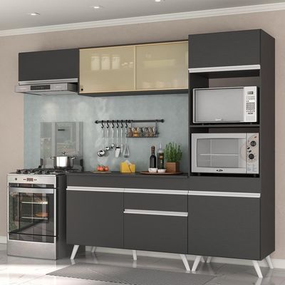 Armário De Cozinha Compacta 252cm Veneza Multimóveis V3691 Preto/branco Preto/branco