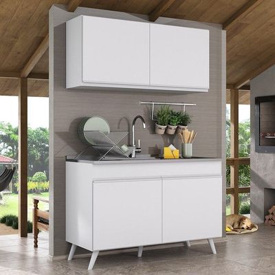 Armário De Cozinha Compacta 120cm Veneza Multimóveis V2141 Branco Branco