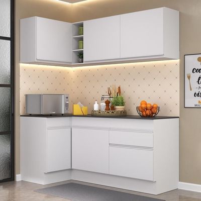 Armário De Cozinha Compacta De Canto Com Rodapé Veneza Multimóveis V2092 Branco Branco