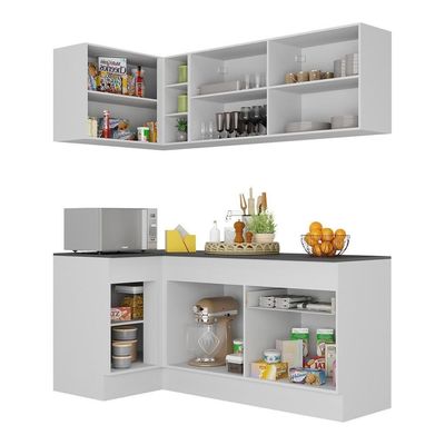 Armário De Cozinha Compacta De Canto Com Rodapé Veneza Multimóveis V2092 Branco Branco