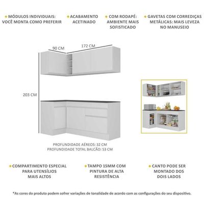 Armário De Cozinha Compacta De Canto Com Rodapé Veneza Multimóveis V2092 Branco Branco