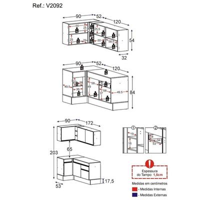 Armário De Cozinha Compacta De Canto Com Rodapé Veneza Multimóveis V2092 Branco Branco