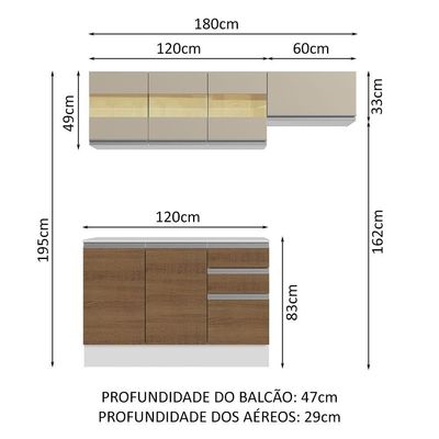 Armário de Cozinha Compacto 100% MDF 180cm Branco/rustic