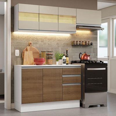 Armário de Cozinha Compacto 100% MDF 180cm Branco/rustic