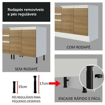 Armário de Cozinha Compacto 100% MDF 180cm Branco/rustic