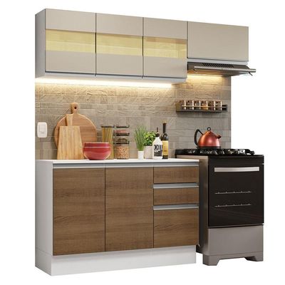 Armário de Cozinha Compacto 100% MDF 180cm Branco/rustic