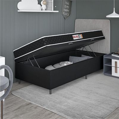 Cama Box Baú Colchão Solteiro Espuma D20 Malibu 78x188x53cm Preto / Branco Hellen Preto