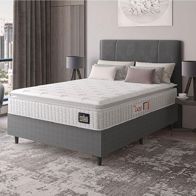 Cama Box Colchão Casal Espuma D45 Lazio Pillow Top 138x188x67cm Branco-Cinza Hellen Suporta até 120kg por Pessoa
