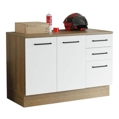 Balcão Multiuso 120cm 2 Portas 3 Gavetas Rustic/Branco