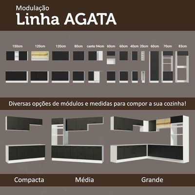 Armário Aéreo 80cm Branco/Preto Agata Madesa