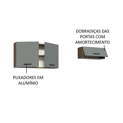 Kit 2 Armários Aéreos Multiuso 3 Portas Rustic/Cinza