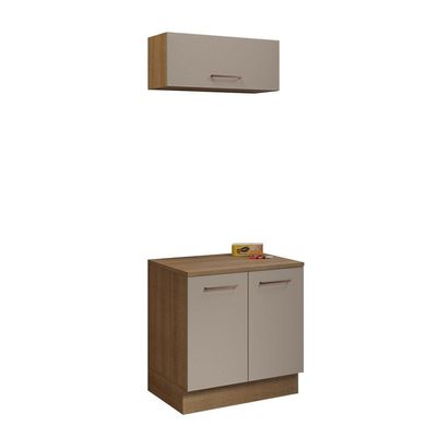 Kit Balcão E Armário Aéreo 80cm Rustic/Crema