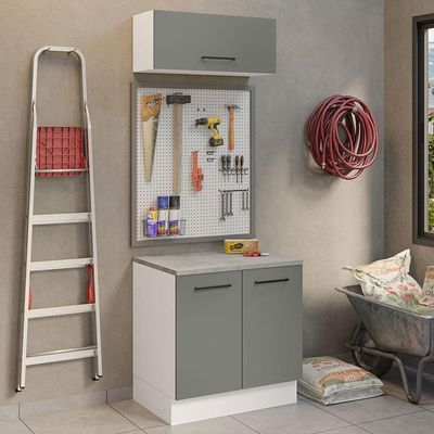 Kit Balcão E Armário Aéreo 80cm Branco/Cinza