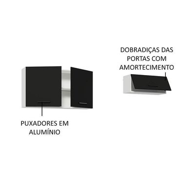Kit 2 Armários Aéreos Multiuso 3 Portas Branco/Preto
