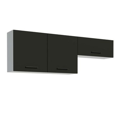Kit 2 Armários Aéreos Multiuso 3 Portas Branco/Preto