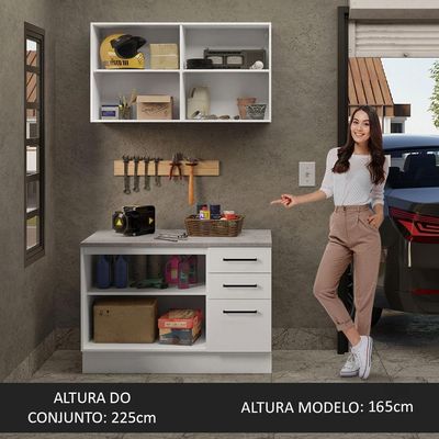 Kit Balcão E Armário Aéreo Multiuso 120cm Branco