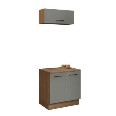 Kit Balcão E Armário Aéreo 80cm Rustic/Cinza