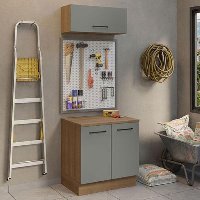 Kit Balcão E Armário Aéreo 80cm Rustic/Cinza