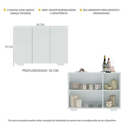 Aparador Buffet 3 Portas Multimóveis V1010 Branco