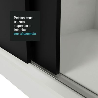 Guarda-Roupa Casal 3 Portas Correr Branco/Preto