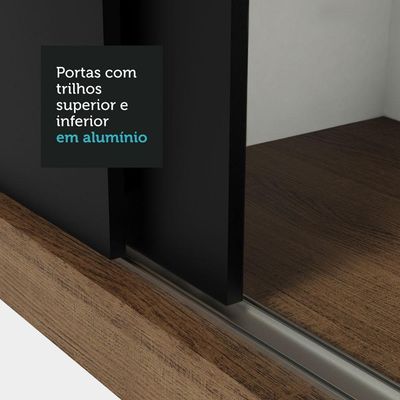 Guarda-Roupa Casal 3 Portas Correr Rustic/Preto