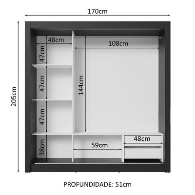Guarda-roupa Casal 3 Portas Correr Espelho 2 Gavetas