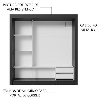 Guarda-roupa Casal 3 Portas Correr Espelho 2 Gavetas