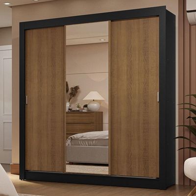 Guarda-roupa Casal 3 Portas Correr Espelho 2 Gavetas