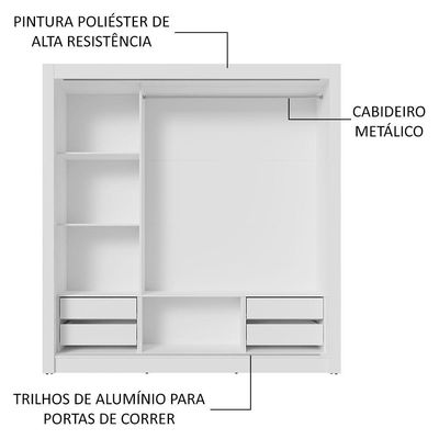 Guarda-roupa Casal 3 Portas Correr 4 Gavetas Branco/Cinza