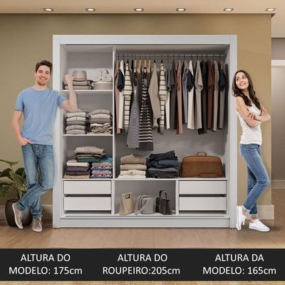 Guarda-roupa Casal 3 Portas Correr 4 Gavetas Branco/Cinza
