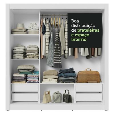 Guarda-roupa Casal 3 Portas Correr 4 Gavetas Branco/Cinza