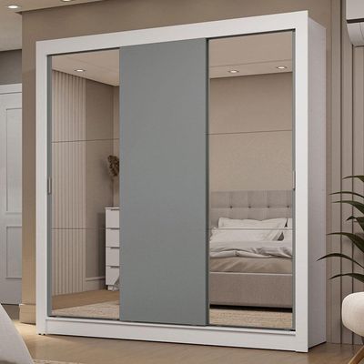 Guarda-roupa Casal 3 Portas Correr 2 Gavetas Branco/Cinza