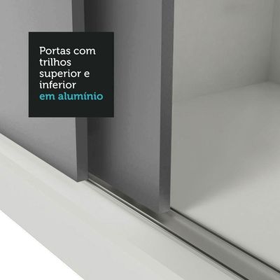 Guarda-roupa Casal 3 Portas Correr 2 Gavetas Branco/Cinza