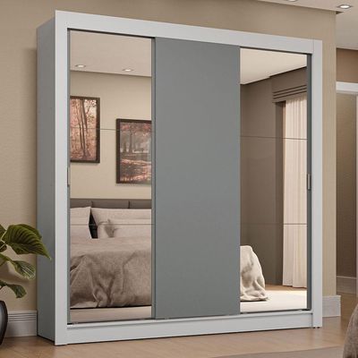 Guarda-roupa Casal 3 Portas Correr 4 Gavetas Branco/Cinza