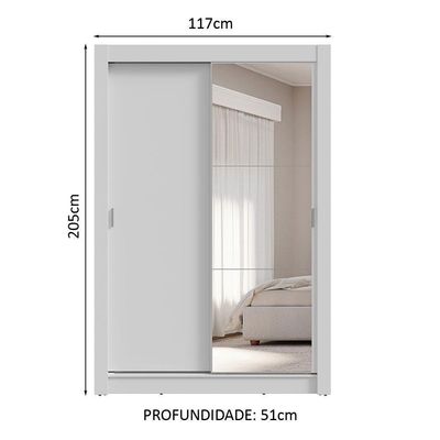 Guarda-roupa Solteiro 2 Portas De Correr Com Espelho 4 Gavetas Branco Vivare Plus Madesa Branco