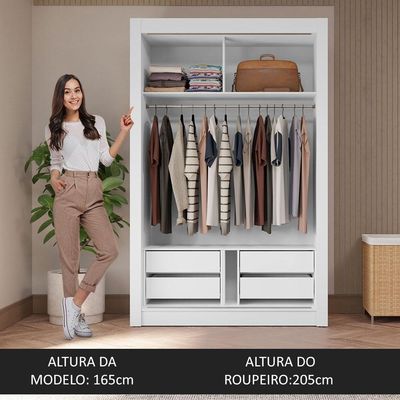 Guarda-roupa Solteiro 2 Portas De Correr Com Espelho 4 Gavetas Branco Vivare Plus Madesa Branco