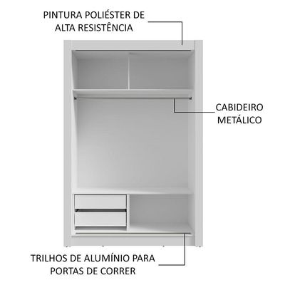 Guarda-roupa Solteiro 2 Portas Correr Espelhos 2 Gavetas