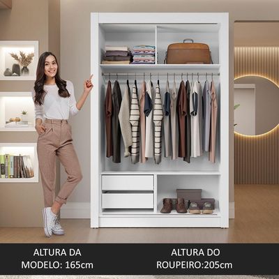 Guarda-roupa Solteiro 2 Portas Correr Espelhos 2 Gavetas