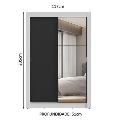 Guarda-roupa Solteiro 2 Portas Correr 2 Gavetas Branco/Preto