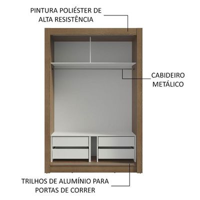 Guarda-roupa Solteiro 2 Portas Correr 4 Gav Rústico/Preto
