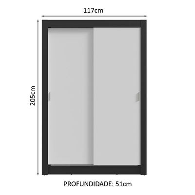 Guarda-roupa Solteiro 2 Portas Correr 4 Gavetas Preto/Branco