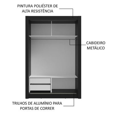 Guarda-roupa Solteiro 2 Portas Correr 2 Gavetas Preto