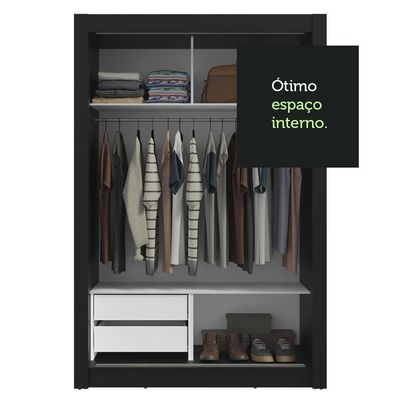 Guarda-roupa Solteiro 2 Portas Correr 2 Gavetas Preto