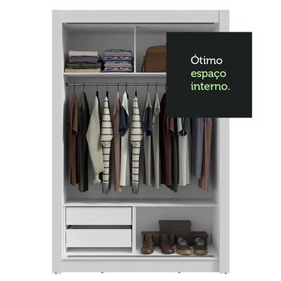 Guarda-roupa Solteiro 2Portas Correr 2 Gavetas Branco/rustic