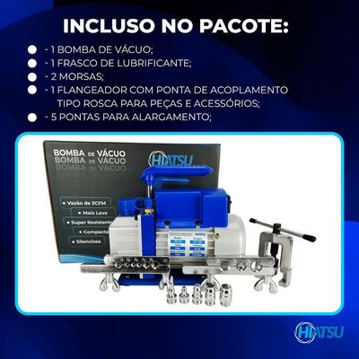Bomba De Vácuo 3cfm Hiatsu + Kit Flangeador De Tubos Com Alargador Ct-275 1 Unidade