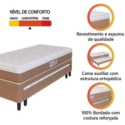 Cama Box Solteiro Com Cama Auxiliar Conjugada Espuma D28 Aspen 88x188x53cm Marrom Branco